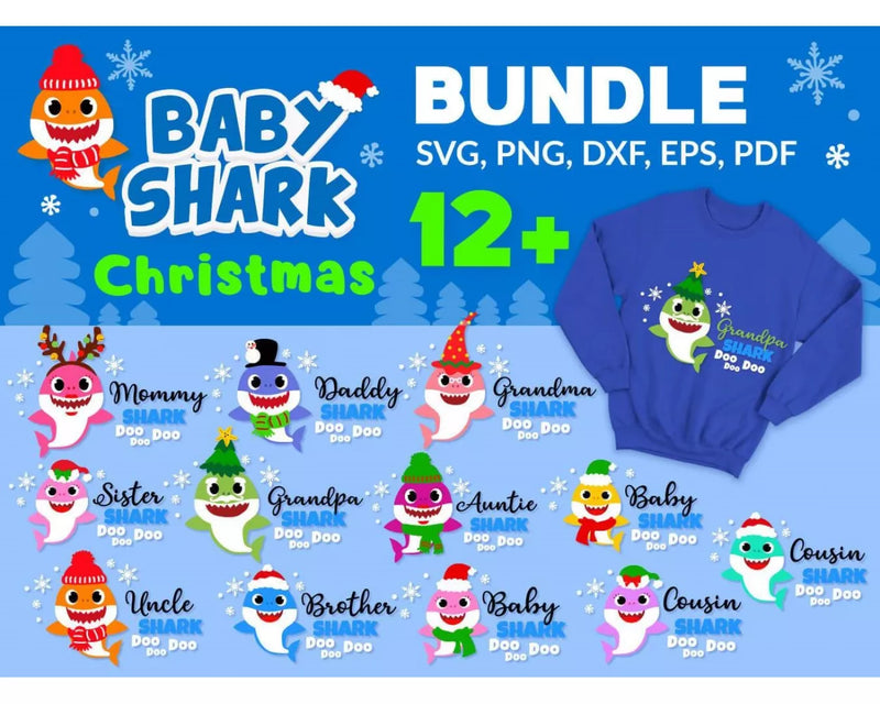 Christmas Shark SVG Bundle 12+ Files For Cricut & Silhouette