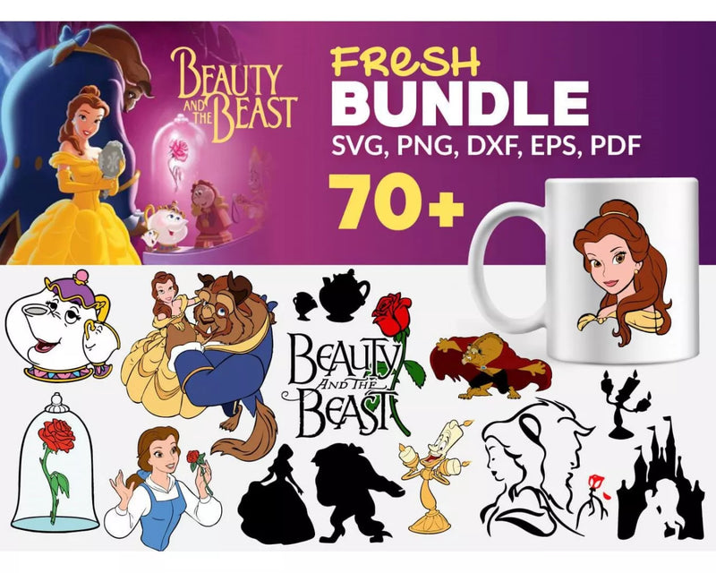 Belle Princess SVG Cut Files, Belle SVG For Cricut, Beauty and the Beast Clipart, Princess Belle PNG