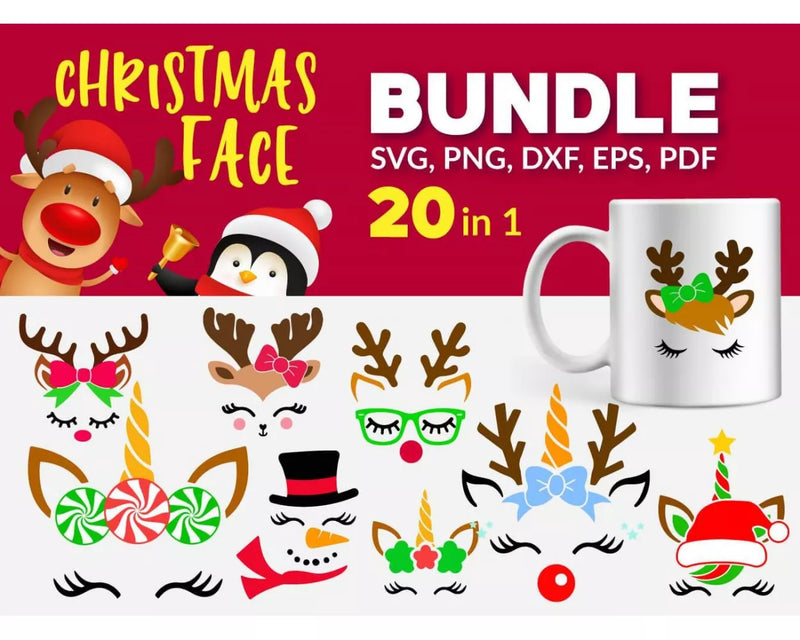 Christmas Face SVG Bundle 20+ Files For Cricut & Silhouette