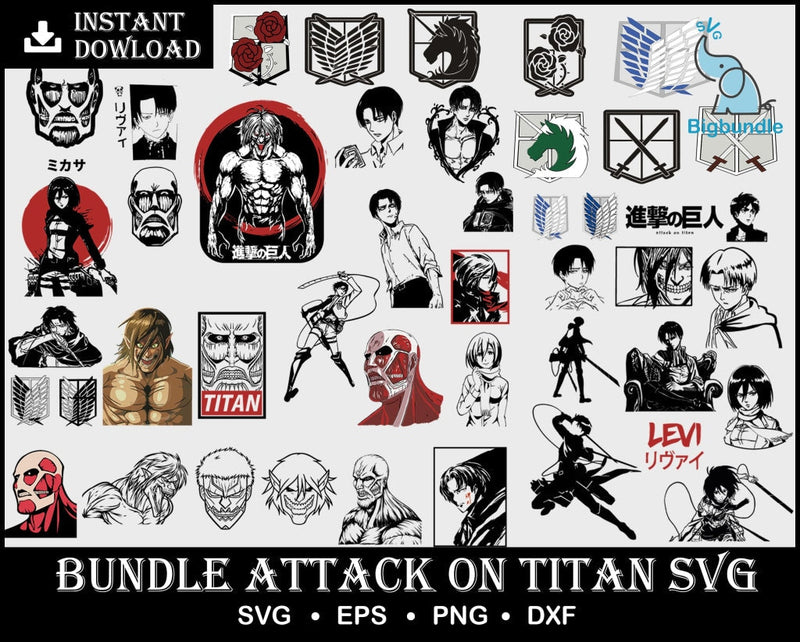 100+ Attack On Titan Design, AOT Bundle, AOT svg, Levi Aot, Singeki No Kyojin, Anime Svg, Anime bundle, Japanese bundle