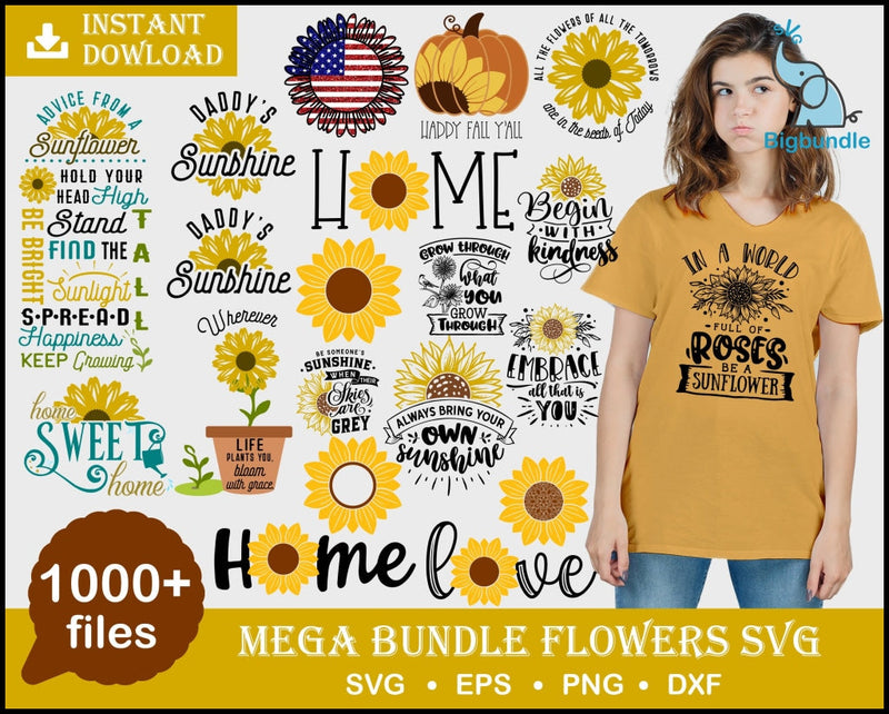 1000+ Flowers Svg Bundle, Sun Flowers Svg bundle