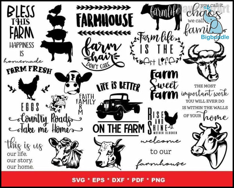 1200+ Farm SVG Bundle 1.0 Digital Dowload, Bundle svg, eps, png, dxf