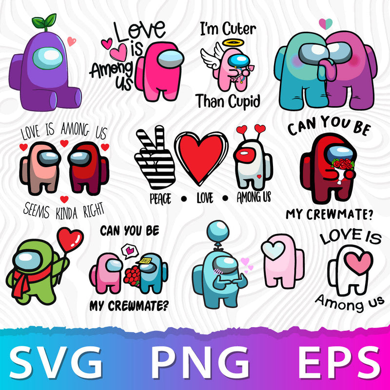 Among Us Valentines SVG, Among Us Love PNG, Among Us Valentines Printable, Among Us Cricut SVG