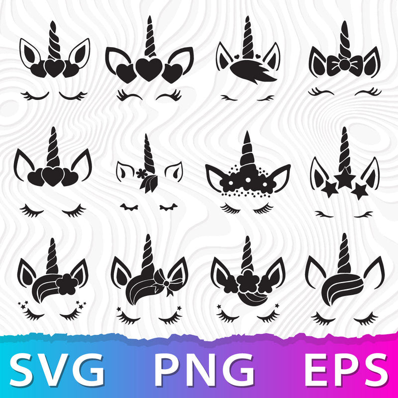 Unicorn Face SVG Bundle, Unicorn Face SVG Files For Cricut, Unicorn Face PNG, Unicorn Face Clipart