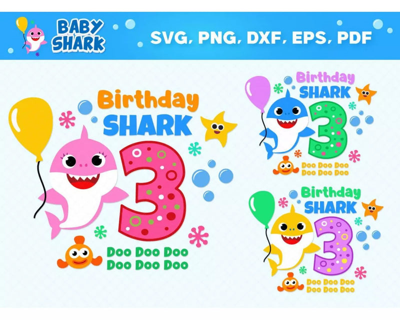 Baby Shark Birthday Clipart Bundle, PNG & SVG Cut Files for Cricut & Silhouette