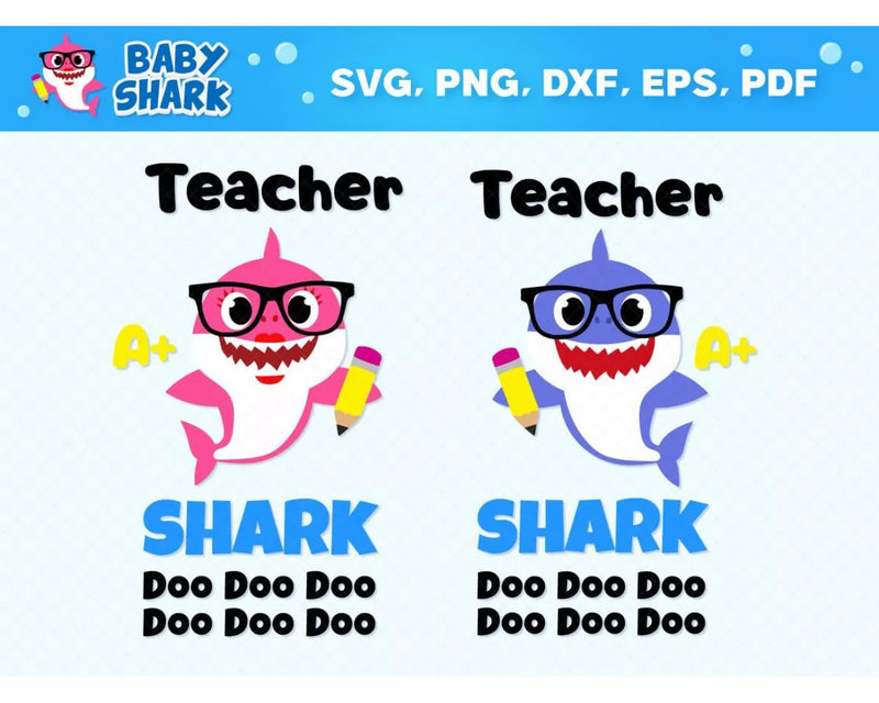 Baby Shark School Clipart Bundle, PNG & SVG Files for Cricut / Silhouette