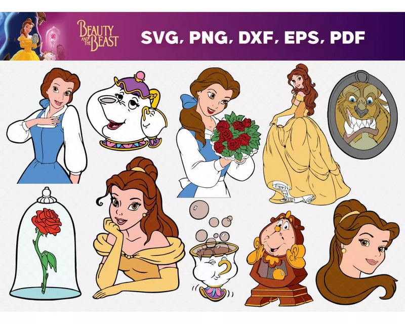 Belle Princess SVG Cut Files, Belle SVG For Cricut, Beauty and the Beast Clipart, Princess Belle PNG