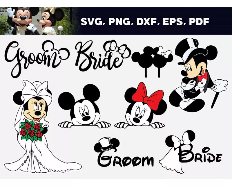 Mickey Wedding SVG, Mickey And Minnie Just Married SVG Files For Cricut, Disney Just Married PNG Transparent