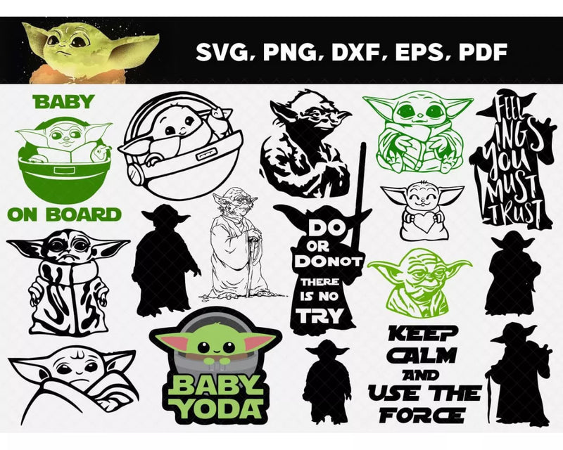 Baby Yoda Clipart Bundle, PNG & SVG Cut Files for Cricut / Silhouette