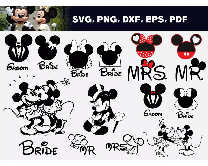 Mickey Wedding SVG, Mickey And Minnie Just Married SVG Files For Cricut, Disney Just Married PNG Transparent