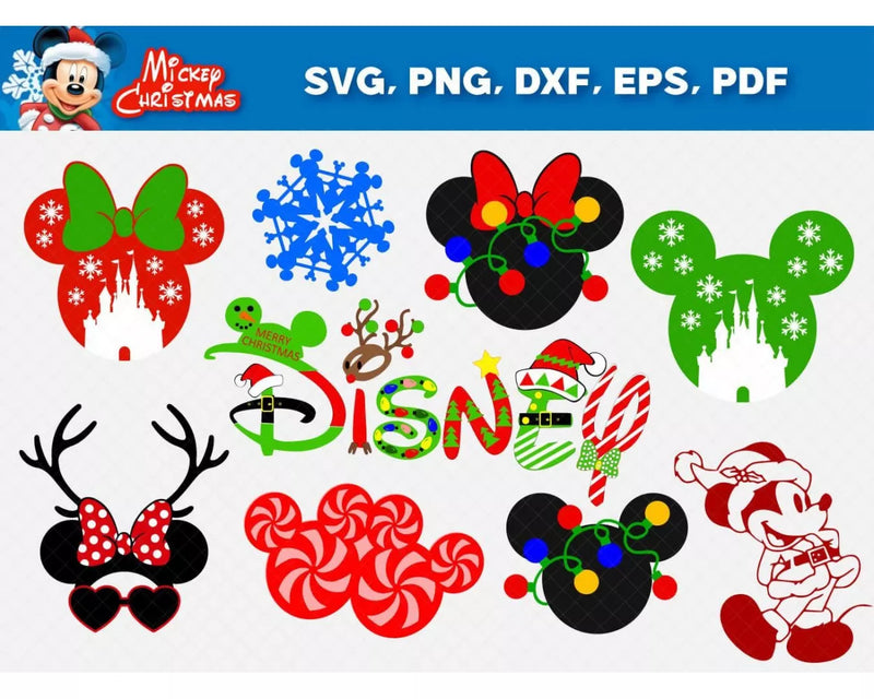 Mickey Christmas SVG Files, Mickey Mouse PNG, Mickey Mouse Christmas Clipart