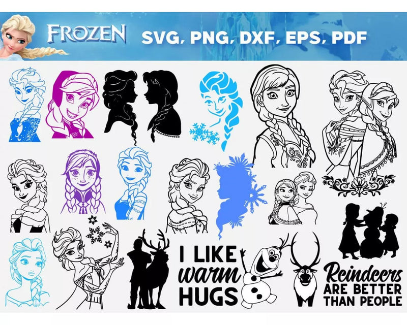 Frozen SVG, Frozen Elsa and Anna SVG For Cricut & Silhouette, Frozen Elsa PNG, Frozen Anna Clipart