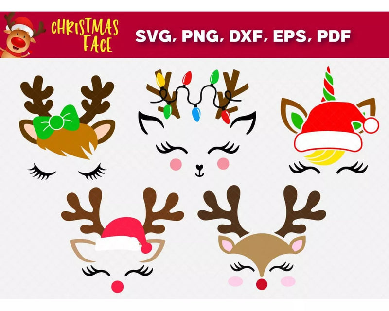 Christmas Reindeer SVG, Christmas Face SVG For Cricut & Silhouette, Christmas Reindeer PNG