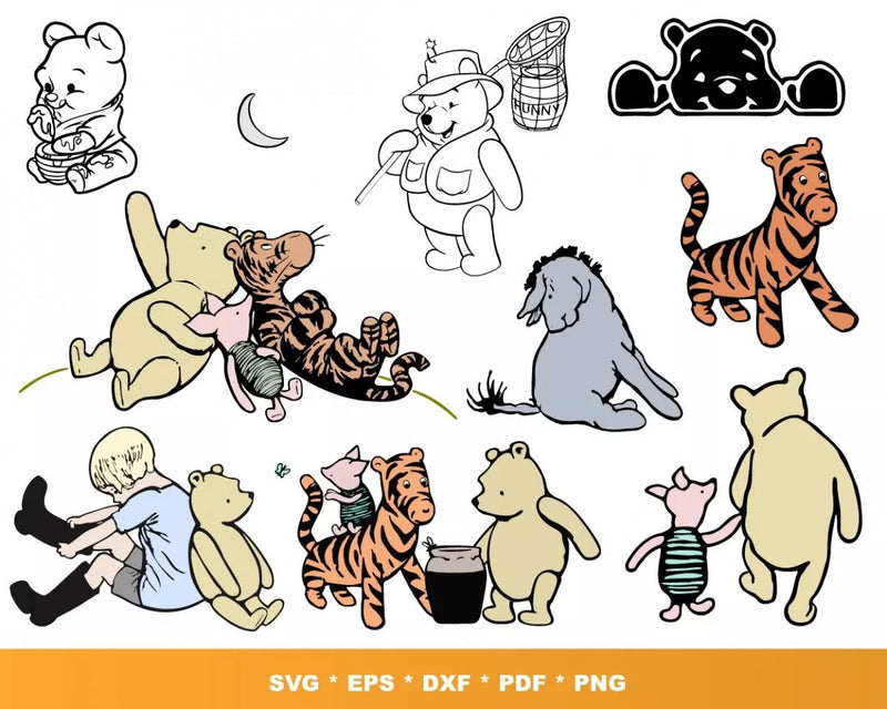 Winnie the Pooh Clipart Bundle, PNG & SVG Cut Files for Cricut & Silhouette