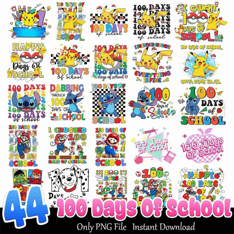 100 Days Of School Bundle PNG 40+ Level 100 days PNG Instant Download