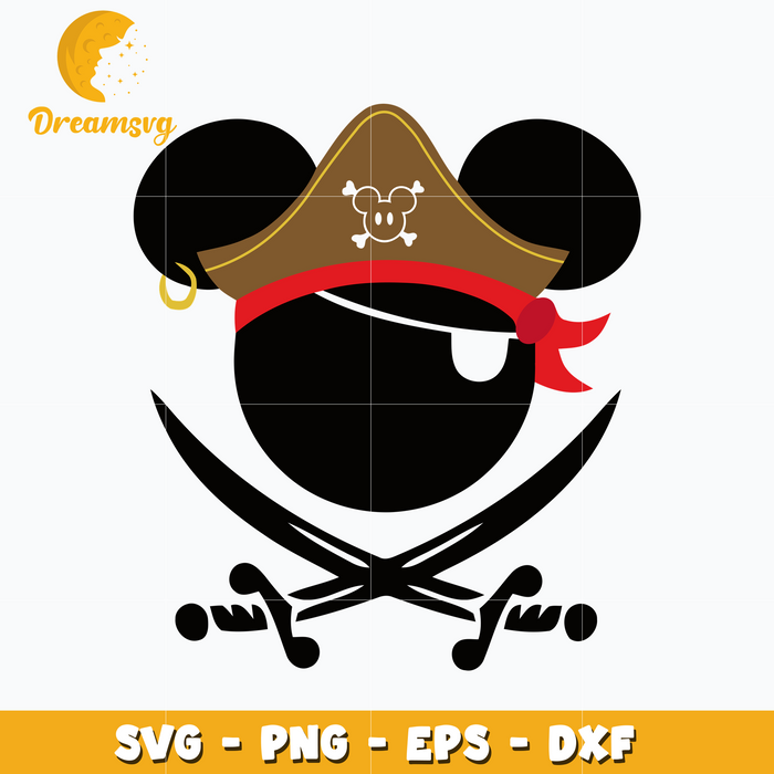 Mickey mouse head Pirate svg