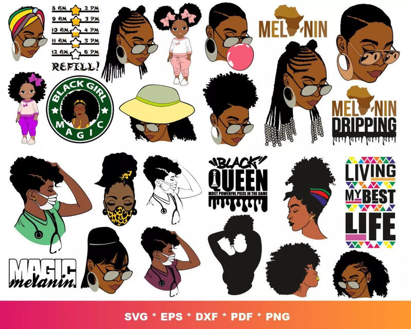 Afro Clipart Bundle, PNG & SVG Files for Cricut & Silhouette