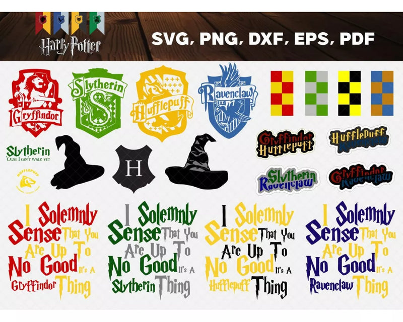 Potter Houses SVG, Hogwarts Houses SVG For Cricut, Hogwarts SVG Files, Hogwarts PNG Transparent