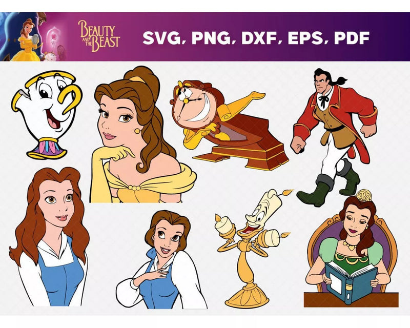 Belle Princess SVG Cut Files, Belle SVG For Cricut, Beauty and the Beast Clipart, Princess Belle PNG