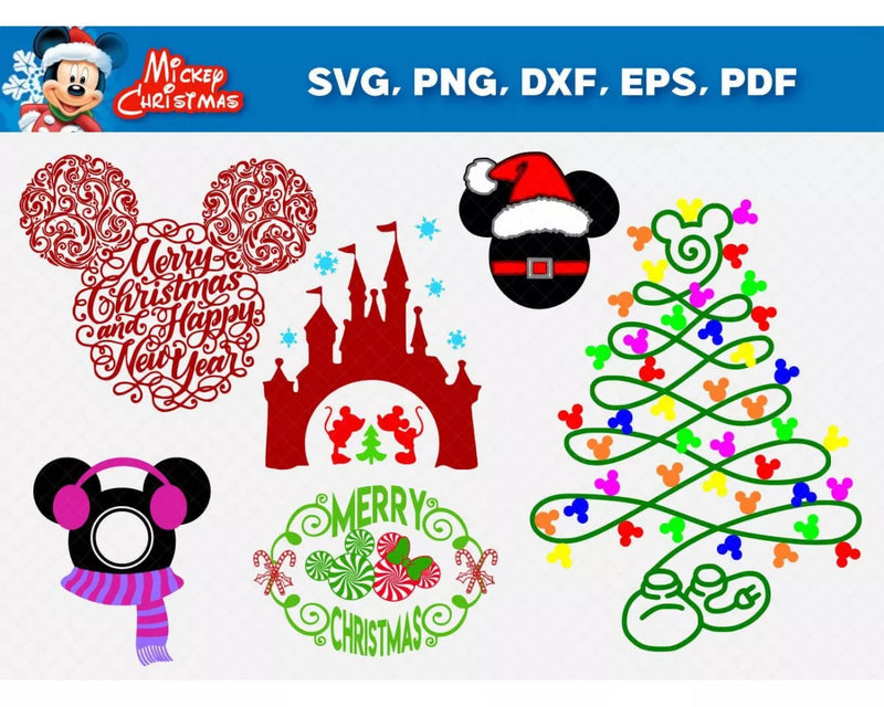 Mickey Christmas SVG Files, Mickey Mouse PNG, Mickey Mouse Christmas Clipart