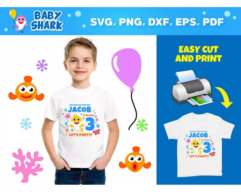 Baby Shark Party Clipart Bundle, PNG & SVG Files for Cricut / Silhouette