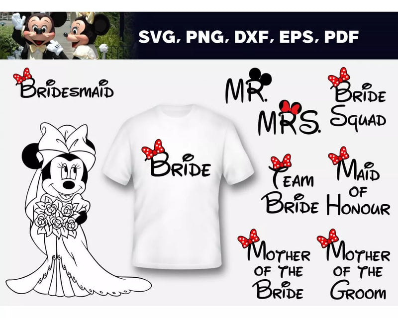 Mickey Wedding SVG, Mickey And Minnie Just Married SVG Files For Cricut, Disney Just Married PNG Transparent