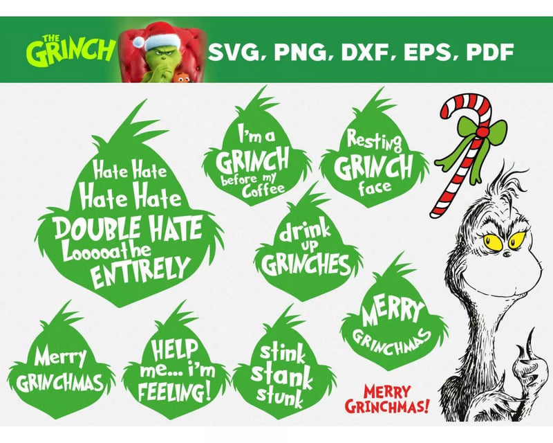 Grinch Clipart Bundle, PNG & SVG Cut Files for Cricut & Silhouette