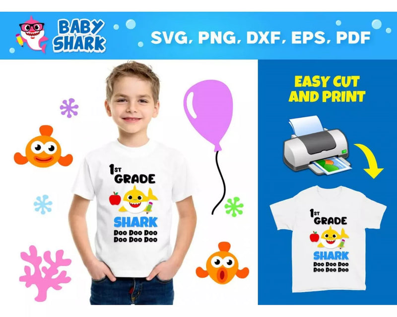 Baby Shark School Clipart Bundle, PNG & SVG Files for Cricut / Silhouette