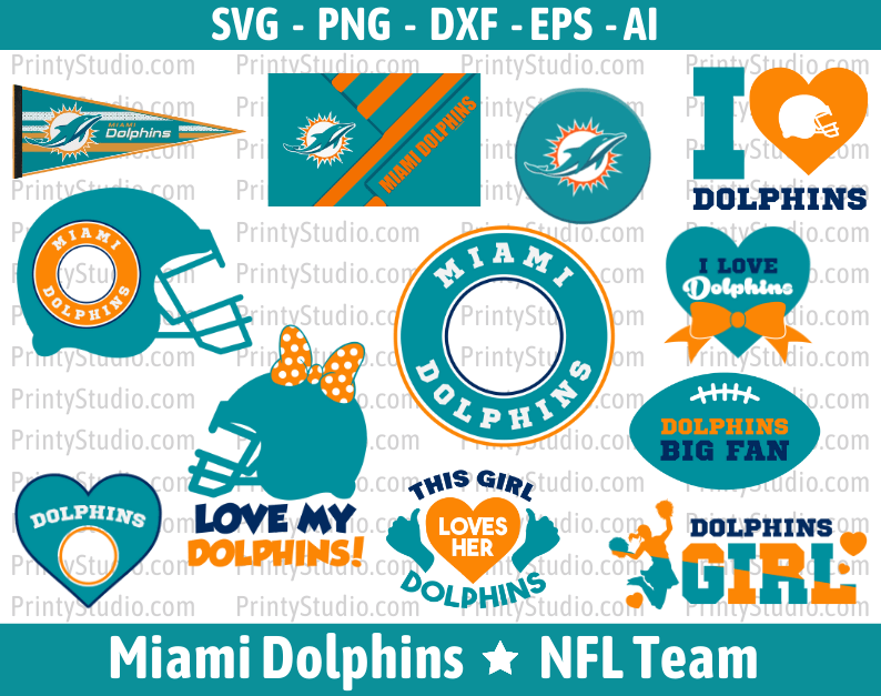 Miami Dolphins Clipart Bundle, PNG & SVG Cut Files for Cricut / Silhouette
