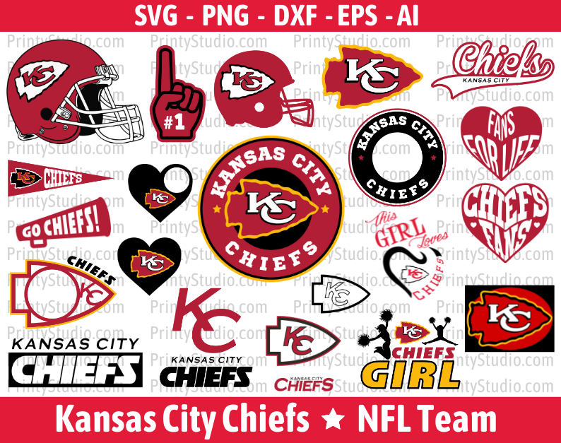 Kansas City Chiefs Team Clipart Bundle, PNG & SVG Cut Files for Cricut / Silhouette