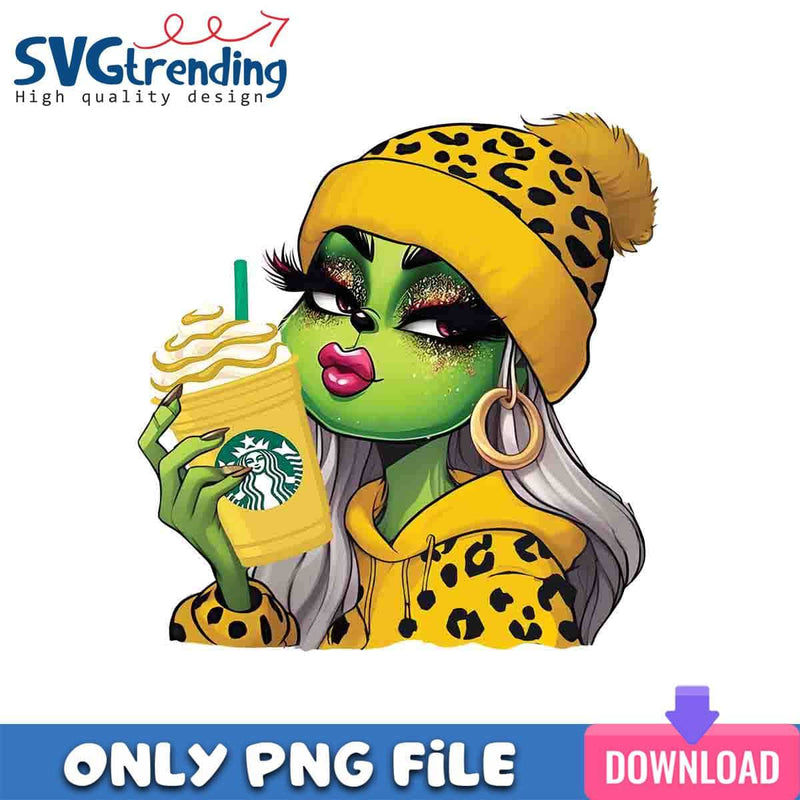 Yellow Grinch Lady PNG Coffee Grinch  PNG Instant Download