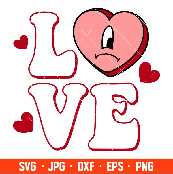 Bad Bunny Love Heart Svg, Bad Bunny Svg, Valentine’s Day Svg, Baby Benito Svg, Cricut, Silhouette Vector Cut File