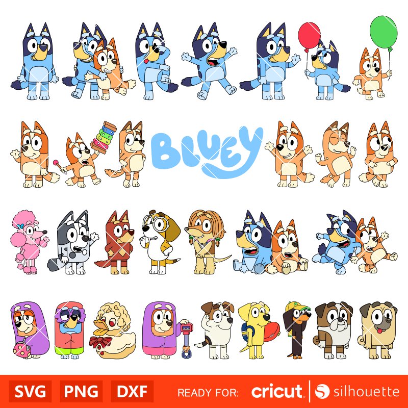 Bluey Characters Bundle Svg, Birthday Invitation Svg, Bluey the Dog Svg, Bluey And Bingo Svg, Cricut, Silhouette Vector Cut File