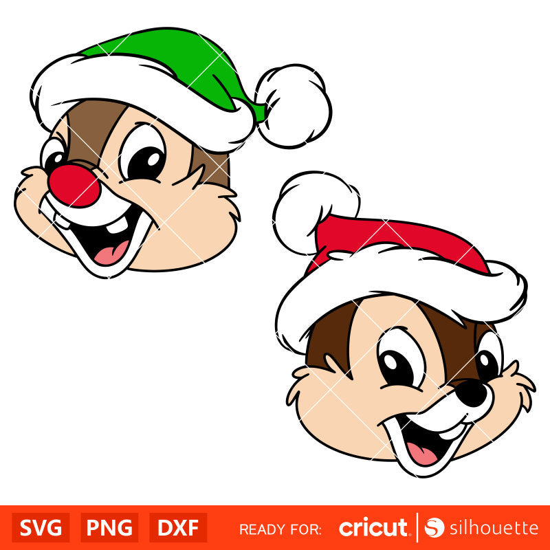Chip &amp; Dale Santa Hat Bundle&nbsp;Svg, Christmas Svg, Disney Christmas Svg, Santa Claus Svg, Cricut, Silhouette Vector Cut File