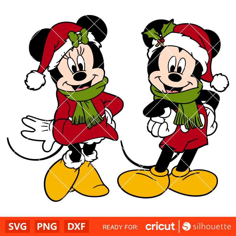 Christmas Mickey &amp; Minnie Svg, Christmas Svg, Disney Christmas Svg, Santa Claus Svg, Cricut, Silhouette Vector Cut File