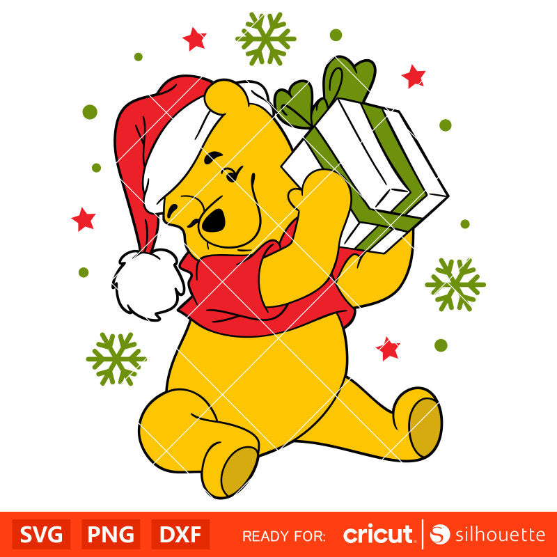 Christmas Winnie the Pooh&nbsp;Svg, Christmas Svg, Disney Svg, Gift Present Svg, Cricut, Silhouette Vector Cut File
