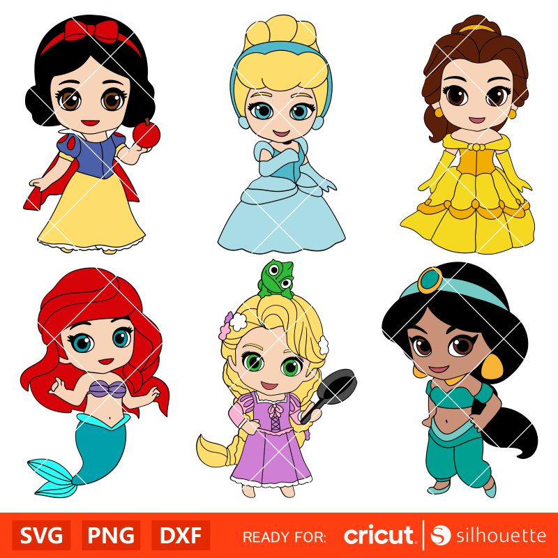 Disney Baby Princess Bundle Svg, Disney Svg, Cute Princess Svg, Cricut, Silhouette Vector Cut File