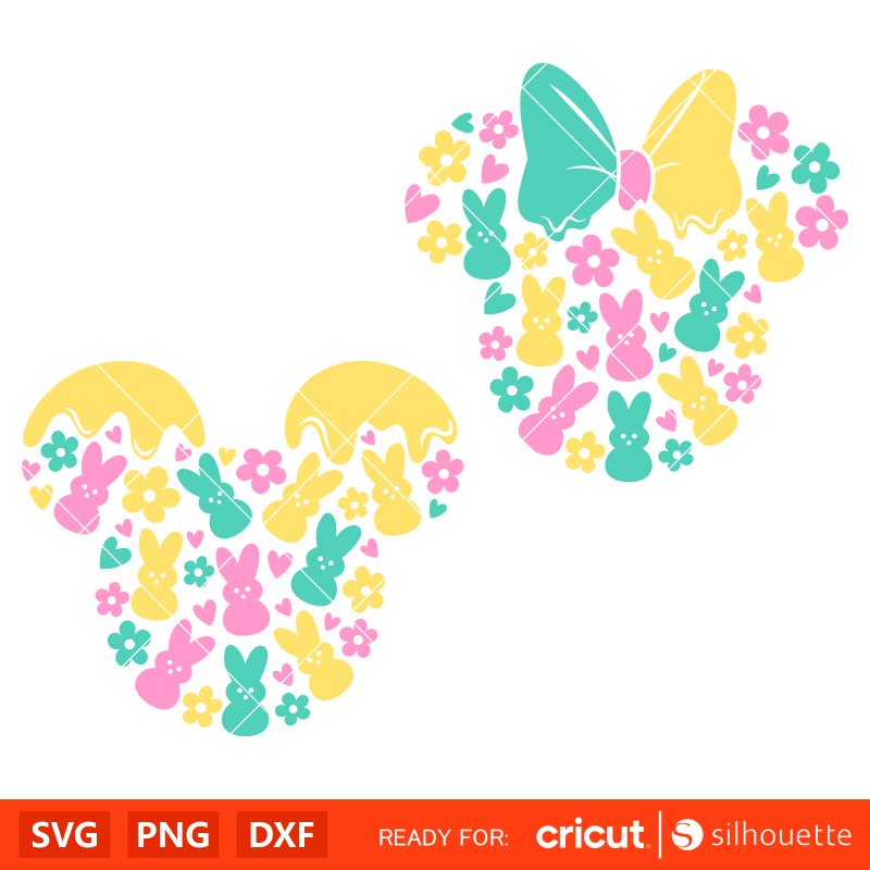 Easter Donut Mickey &amp; Minnie Svg, Easter Bunny Svg, Happy Easter Svg, Disney Svg, Cricut, Silhouette Vector Cut File