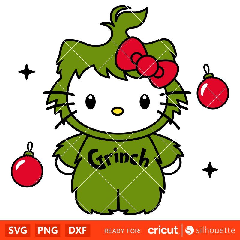 Grinch Hello Kitty Christmas Balls Svg, Christmas Svg, Grinchmas Hello Kitty Svg, Kawaii Svg, Cricut, Silhouette Vector Cut File