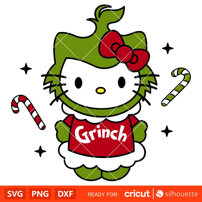 Grinch Hello Kitty Svg, Christmas Svg, Grinchmas Hello Kitty Svg, Kawaii Svg, Cricut, Silhouette Vector Cut File