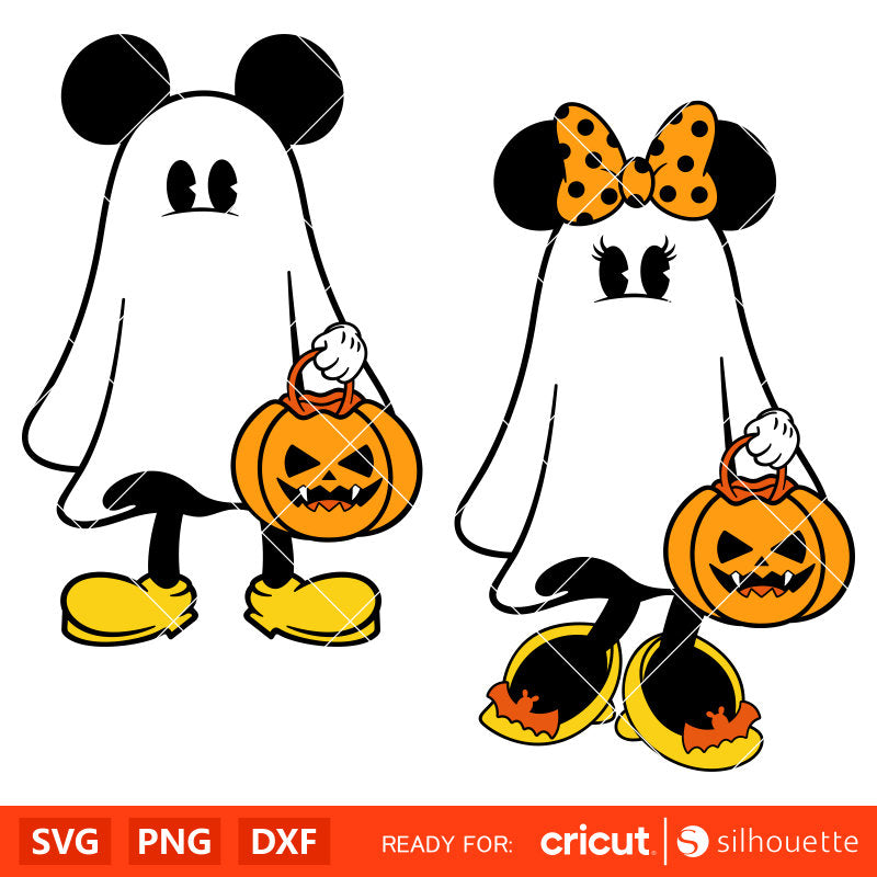 Halloween Mickey &amp; Minnie Ghost Bundle Svg, Trick or Treat Svg, Halloween Svg, Disney Svg, Cricut, Silhouette Vector Cut File