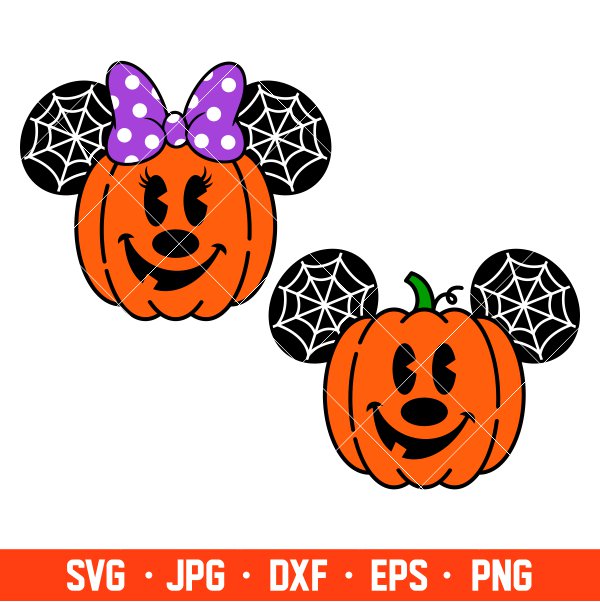 Halloween Pumpkin Mickey &amp; Minnie Svg, Free Svg, Daily Freebies Svg, Cricut, Silhouette Vector Cut File