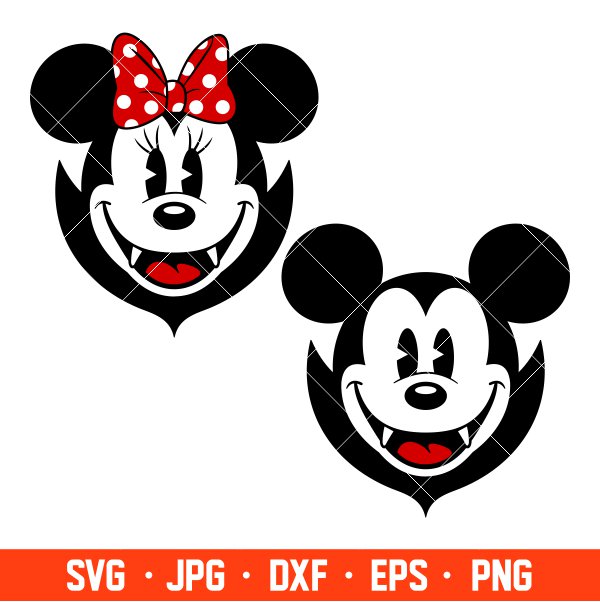 Halloween Vampire Mickey &amp; Minnie Svg, Free Svg, Daily Freebies Svg, Cricut, Silhouette Vector Cut File