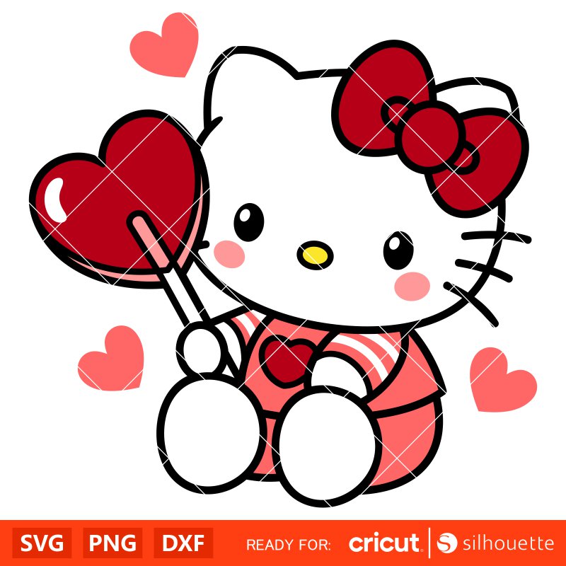 Hello Kitty Candy Heart&nbsp;Svg, Valentine’s Day Svg, Sanrio Valentine Svg, Kawaii Svg, Cricut, Silhouette Vector Cut File