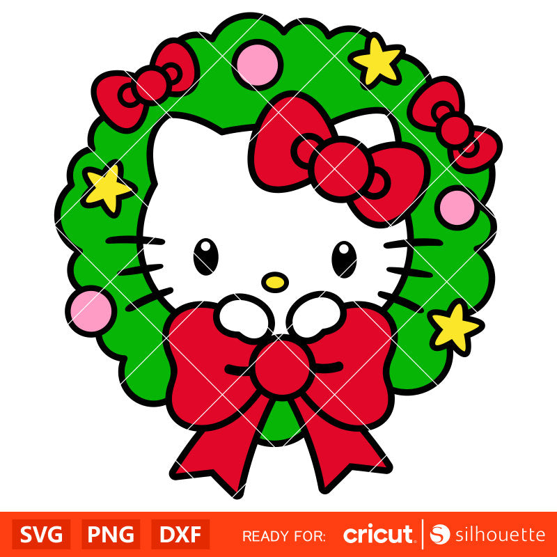 Hello Kitty Christmas Wreath&nbsp;Svg, Christmas Svg, Sanrio Christmas Svg, Kawaii Svg, Cricut, Silhouette Vector Cut File