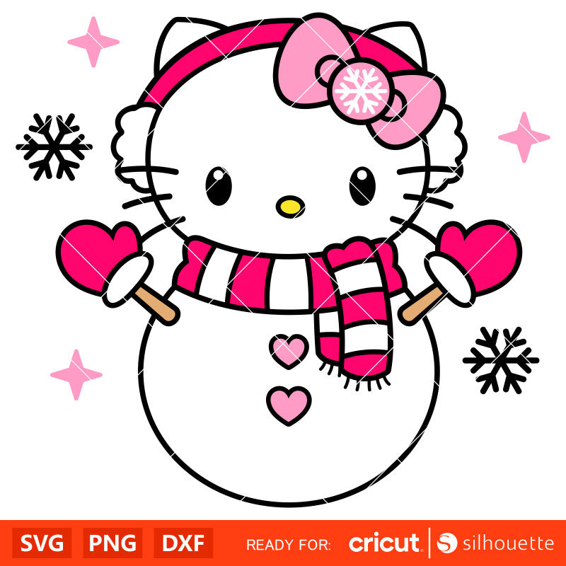Hello Kitty Cute Snowman&nbsp;Svg, Christmas Svg, Sanrio Christmas Svg, Kawaii Svg, Cricut, Silhouette Vector Cut File