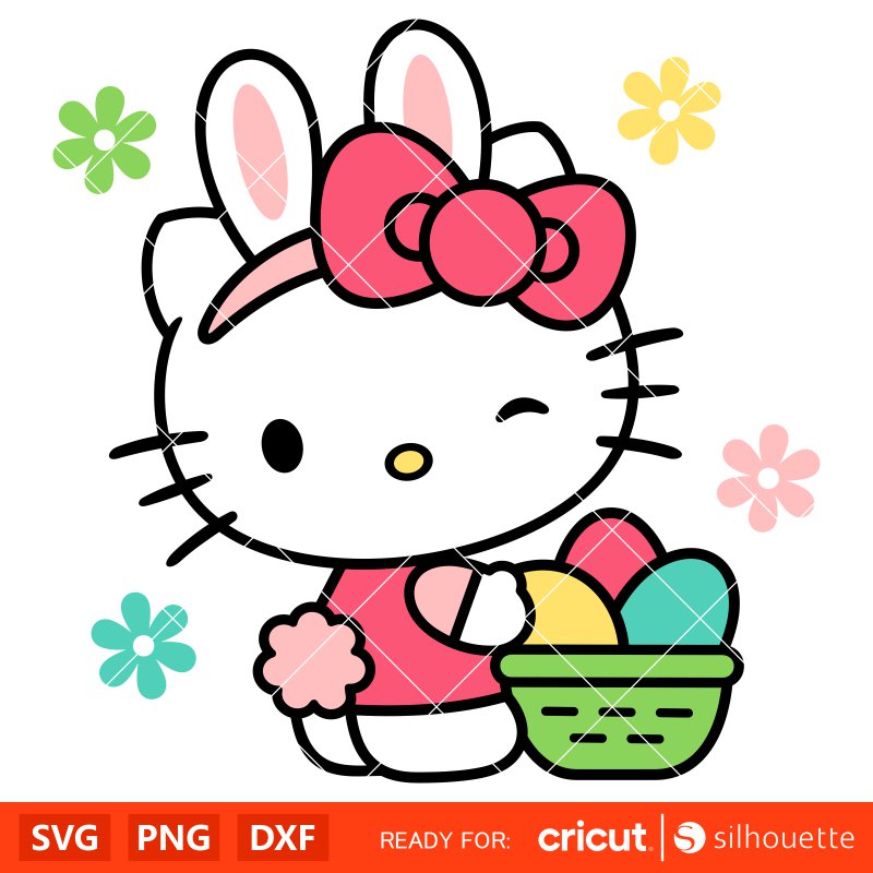 Hello Kitty Easter Svg, Easter Bunny Svg, Happy Easter Svg, Disney Svg, Cricut, Silhouette Vector Cut File