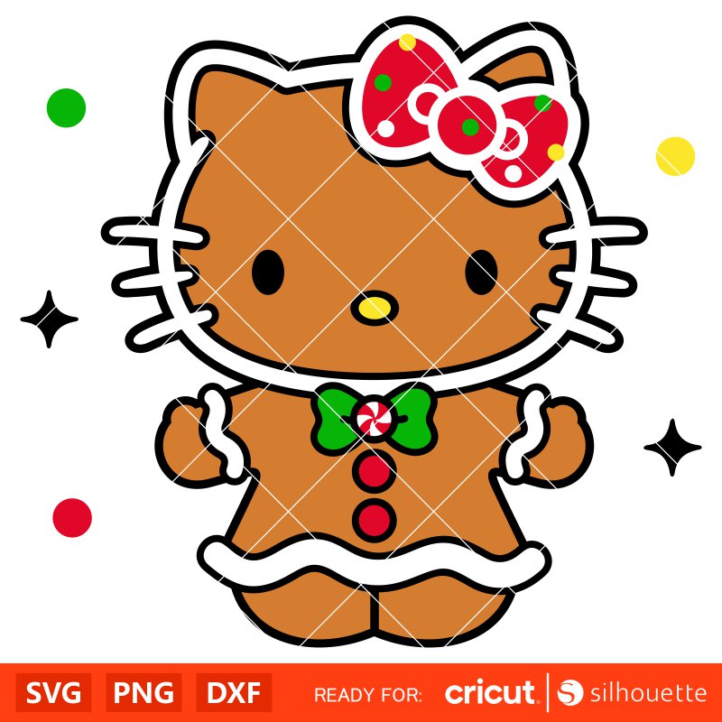 Hello Kitty Gingerbread&nbsp;Svg, Christmas Svg, Sanrio Christmas Svg, Kawaii Svg, Cricut, Silhouette Vector Cut File