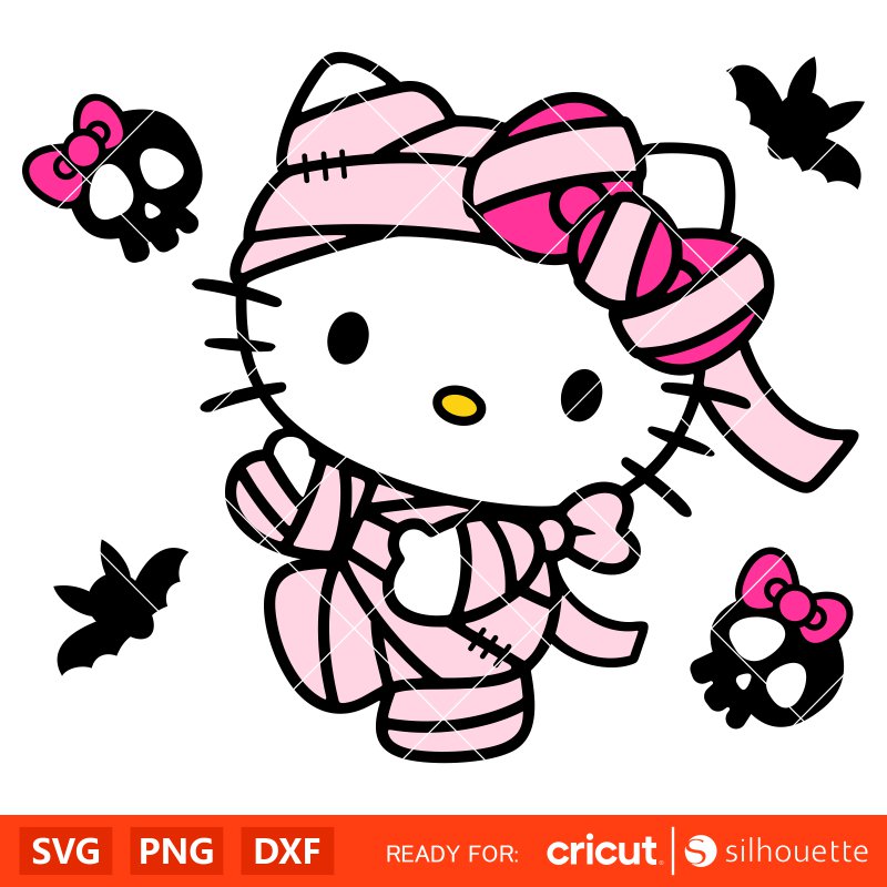 Hello Kitty Mummy Svg, Halloween Svg, Hello Kitty Svg, Kawaii Svg, Cricut, Silhouette Vector Cut File