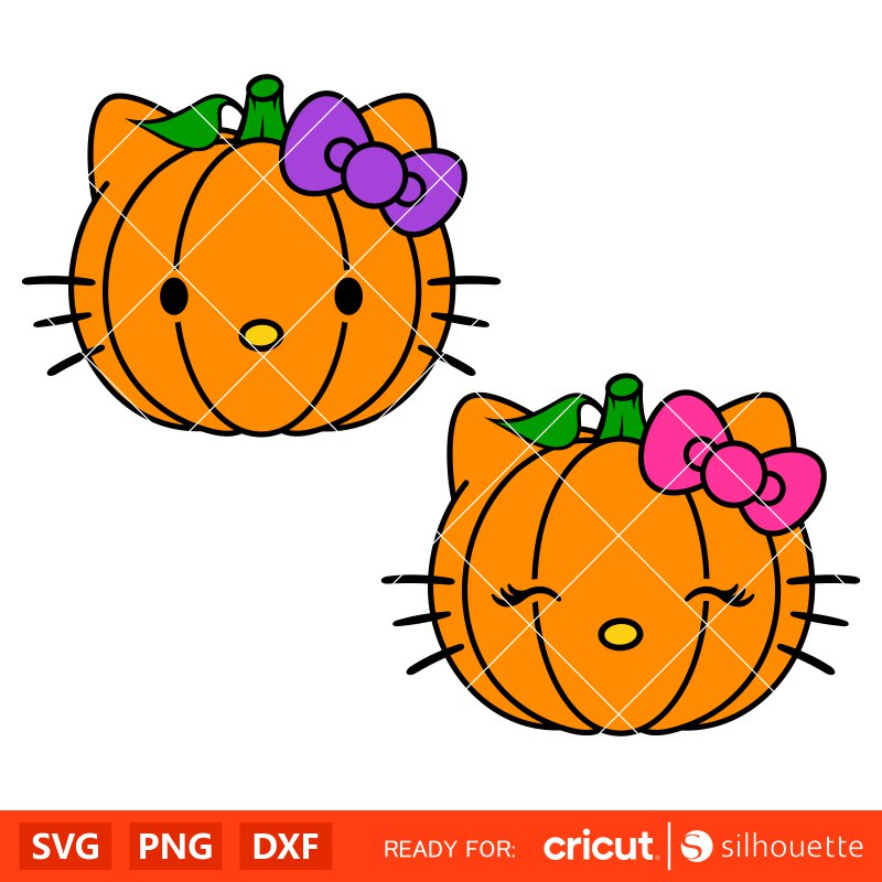 Hello Kitty Pumpkin Bundle Svg, Halloween Svg, Spooky Season Svg, Trick or Treat Svg, Cricut, Silhouette Vector Cut File